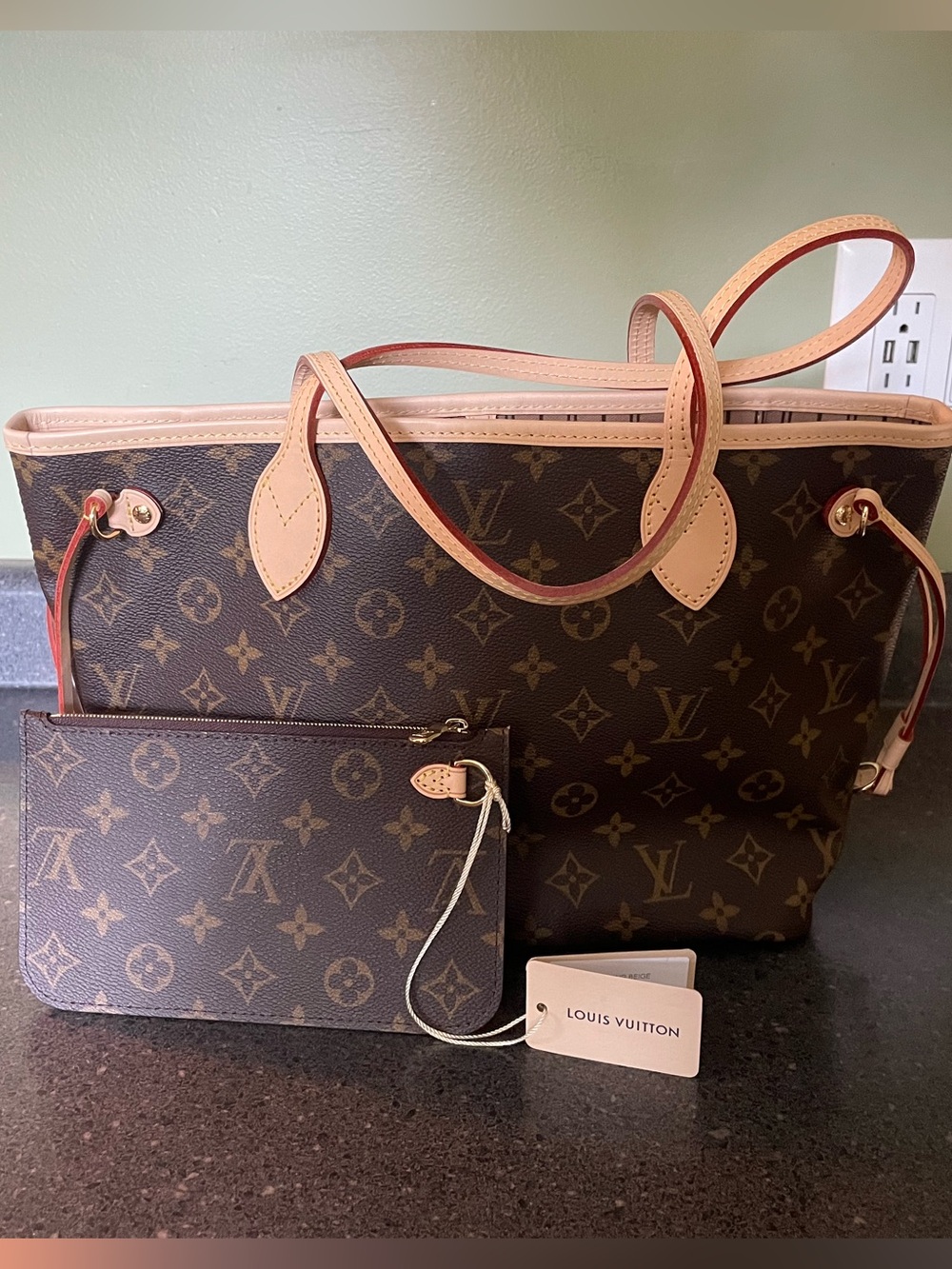 Louis Vuitton Neverfull PM Monogram Beige Canvas Tote